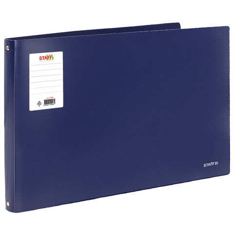 Папка на 4 кольцах БОЛЬШОГО ФОРМАТА А3, ГОРИЗОНТАЛЬНАЯ, 30 мм, до 250 листов, синяя, 0,8 мм, STAFF, 273998 - фото 2