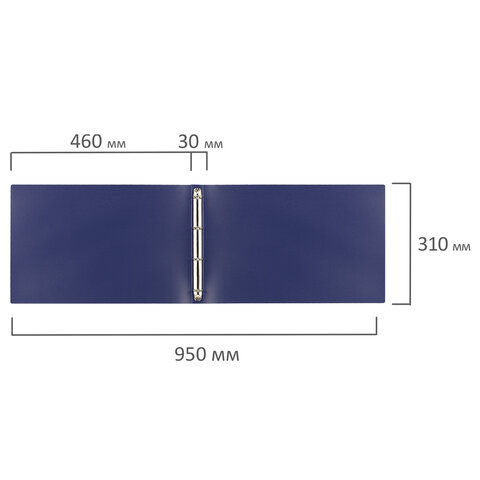 Папка на 4 кольцах БОЛЬШОГО ФОРМАТА А3, ГОРИЗОНТАЛЬНАЯ, 30 мм, до 250 листов, синяя, 0,8 мм, STAFF, 273998 - фото 8