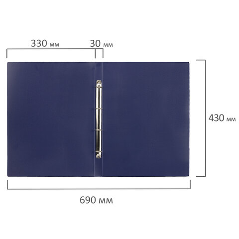 Папка на 4 кольцах БОЛЬШОГО ФОРМАТА А3, ВЕРТИКАЛЬНАЯ, 30 мм, до 250 листов, синяя, 0,8 мм, STAFF, 273999 - фото 8