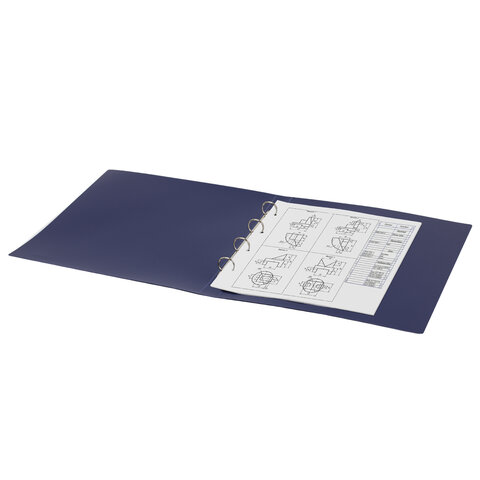 Папка на 4 кольцах БОЛЬШОГО ФОРМАТА А3, ВЕРТИКАЛЬНАЯ, 30 мм, до 250 листов, синяя, 0,8 мм, STAFF, 273999 - фото 7