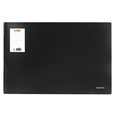 Папка на 4 кольцах БОЛЬШОГО ФОРМАТА А3, ГОРИЗОНТАЛЬНАЯ, 30 мм, до 250 листов, черная, 0,8 мм, STAFF, 274003
