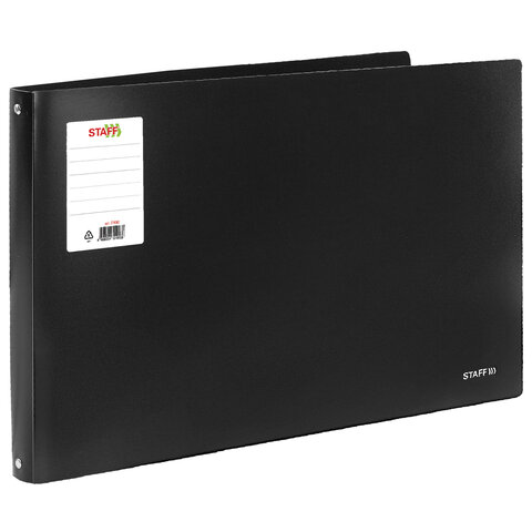 Папка на 4 кольцах БОЛЬШОГО ФОРМАТА А3, ГОРИЗОНТАЛЬНАЯ, 30 мм, до 250 листов, черная, 0,8 мм, STAFF, 274003 - фото 2