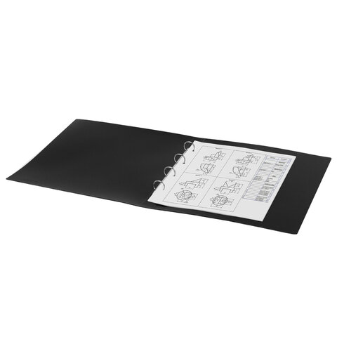 Папка на 4 кольцах БОЛЬШОГО ФОРМАТА А3, ВЕРТИКАЛЬНАЯ, 30 мм, до 250 листов, черная, 0,8 мм, STAFF, 274004 - фото 7