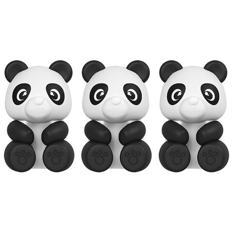 Ластик-топпер для карандаша FUNSTER (ФАНСТЕР) "ПАНДЫ", НАБОР 3 ШТУКИ, блистер, 274012 - фото 2
