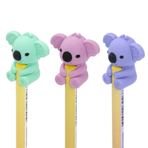 Ластик-топпер для карандаша FUNSTER (ФАНСТЕР) "КОАЛЫ", НАБОР 3 штуки, пастельные цвета ассорти, блистер, 274013 - фото 7