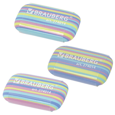 Ластик BRAUBERG "PASTEL STRIPES", 45х24х10 мм, пастельные цвета ассорти, 274014 - фото 2