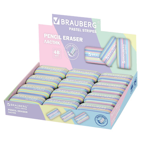 Ластик BRAUBERG "PASTEL STRIPES", 45х24х10 мм, пастельные цвета ассорти, 274014 - фото 10
