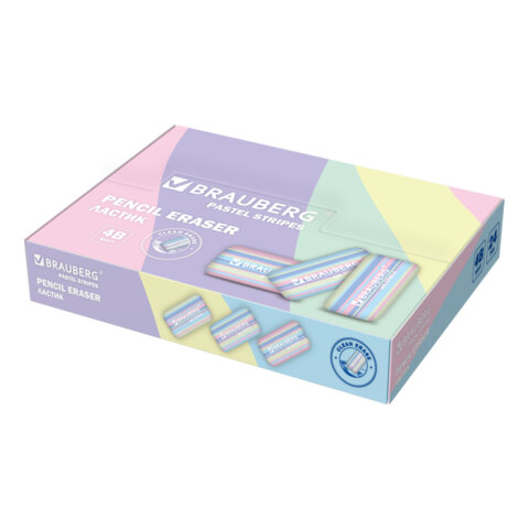 Ластик BRAUBERG "PASTEL STRIPES", 45х24х10 мм, пастельные цвета ассорти, 274014 - фото 9
