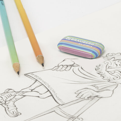 Ластик BRAUBERG "PASTEL STRIPES", 45х24х10 мм, пастельные цвета ассорти, 274014 - фото 7