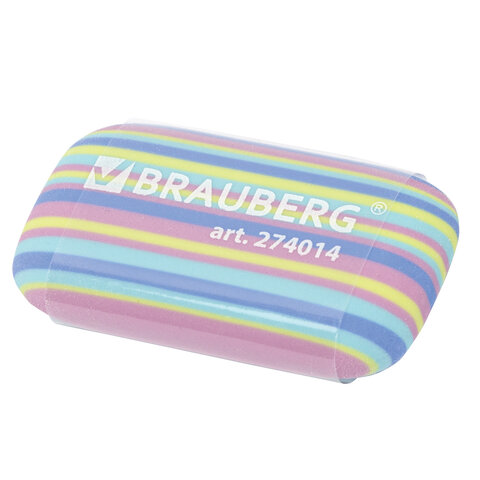 Ластик BRAUBERG "PASTEL STRIPES", 45х24х10 мм, пастельные цвета ассорти, 274014 - фото 3