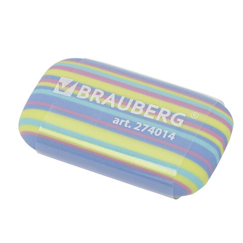 Ластик BRAUBERG "PASTEL STRIPES", 45х24х10 мм, пастельные цвета ассорти, 274014 - фото 4