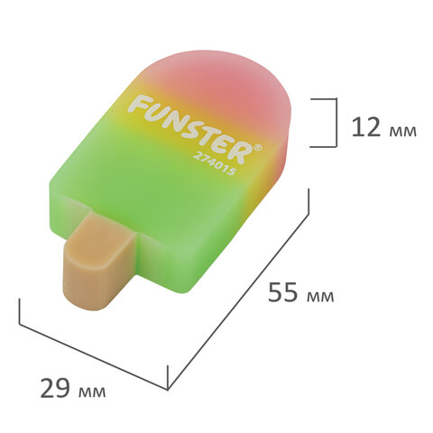 Ластик фигурный FUNSTER (ФАНСТЕР) "АЙСКРИМ", 55х29х12 мм, цвета ассорти, экологичный ПВХ, пакет, 274015 - фото 6
