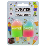 Ластик фигурный FUNSTER (ФАНСТЕР) "АЙСКРИМ", НАБОР 2 ШТУКИ, 55х29х12 мм, цвет ассорти, экологичный ПВХ, блистер, 274016