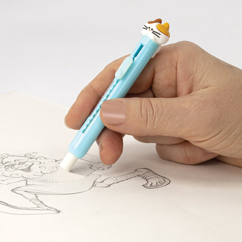 Ластик выдвижной с топпером + 1 сменный ластик, FUNSTER (ФАНСТЕР) "КОТЁНОК", 125х12х12 мм, белый, голубой держатель, блистер, 274021 - фото 8