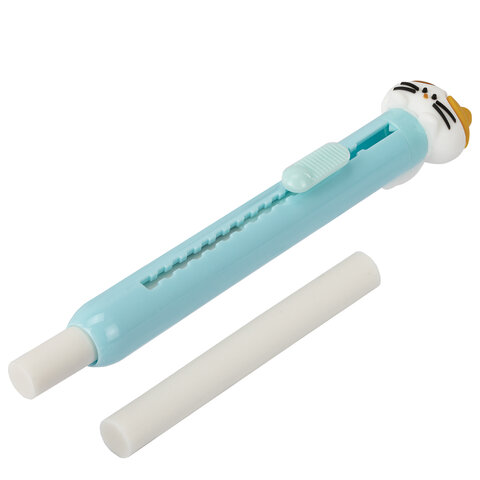 Ластик выдвижной с топпером + 1 сменный ластик, FUNSTER (ФАНСТЕР) "КОТЁНОК", 125х12х12 мм, белый, голубой держатель, блистер, 274021 - фото 7