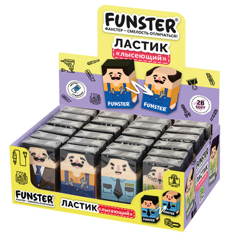 Ластик изменяющийся FUNSTER (ФАНСТЕР) "ЛЫСЫЙ МЭН", 50х30х12 мм, картонный держатель, ассорти, 274022 - фото 9