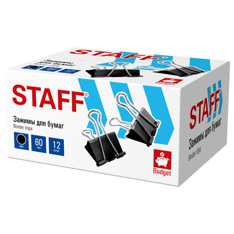 Зажимы для бумаг ПОВЫШЕННОЙ ВМЕСТИМОСТИ STAFF ECO, КОМПЛЕКТ 6 шт., 60 мм, на 280 листов, черные, картонная коробка, 274042 - фото 2
