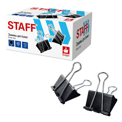 Зажимы для бумаг ПОВЫШЕННОЙ ВМЕСТИМОСТИ STAFF ECO, КОМПЛЕКТ 6 шт., 60 мм, на 280 листов, черные, картонная коробка, 274042