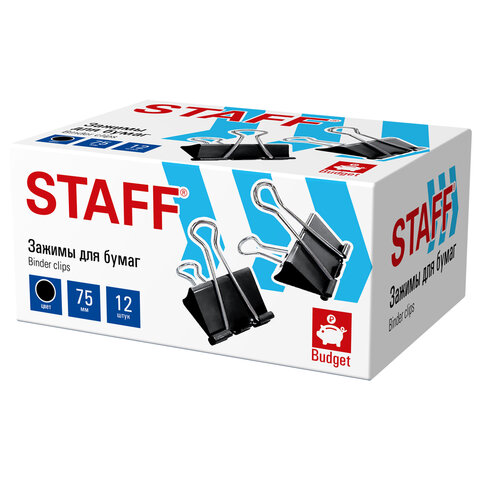 Зажимы для бумаг ПОВЫШЕННОЙ ВМЕСТИМОСТИ STAFF ECO, КОМПЛЕКТ 6 шт., 75 мм, на 340 листов, черные, картонная коробка, 274043 - фото 2