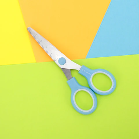 Ножницы BRAUBERG KIDS 130 мм, ручки небесно-голубые, закругленные лезвия с линейкой, 274060 - фото 8