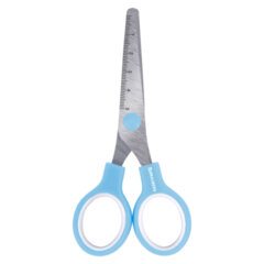 Ножницы BRAUBERG KIDS 130 мм, ручки небесно-голубые, закругленные лезвия с линейкой, 274060
