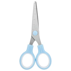 Ножницы BRAUBERG KIDS 130 мм, ручки небесно-голубые, закругленные лезвия с линейкой, 274060