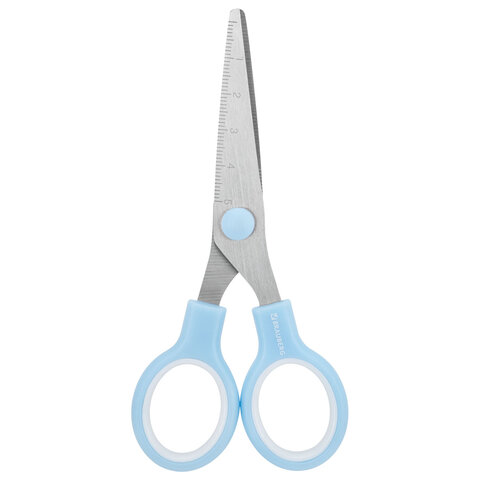 Ножницы BRAUBERG KIDS 130 мм, ручки небесно-голубые, закругленные лезвия с линейкой, 274060 - фото 2