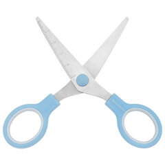 Ножницы BRAUBERG KIDS 130 мм, ручки небесно-голубые, закругленные лезвия с линейкой, 274060