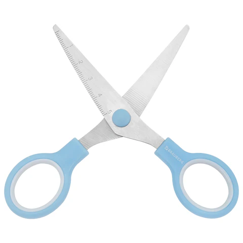 Ножницы BRAUBERG KIDS 130 мм, ручки небесно-голубые, закругленные лезвия с линейкой, 274060 - фото 6