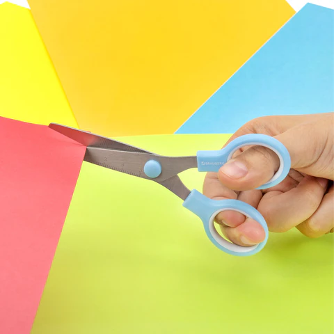 Ножницы BRAUBERG KIDS 130 мм, ручки небесно-голубые, закругленные лезвия с линейкой, 274060 - фото 9