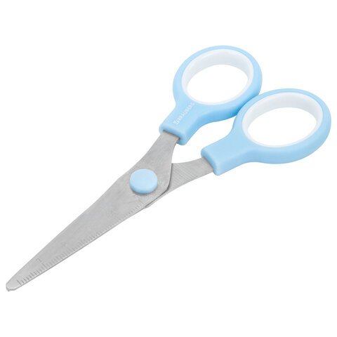 Ножницы BRAUBERG KIDS 130 мм, ручки небесно-голубые, закругленные лезвия с линейкой, 274060 - фото 3