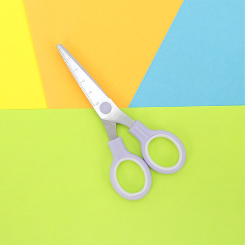 Ножницы BRAUBERG KIDS 130 мм, ручки лавандовые, закругленные лезвия с линейкой, 274061 - фото 8