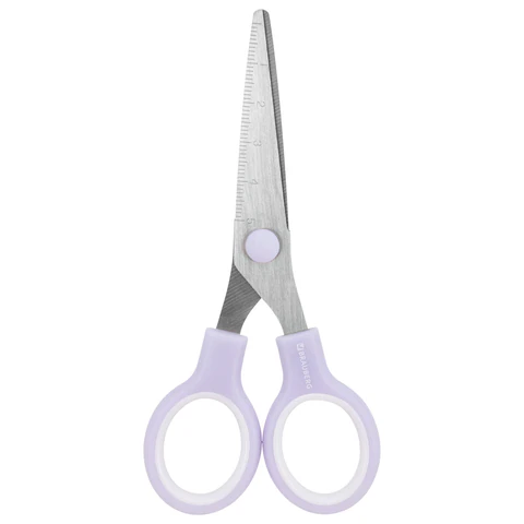 Ножницы BRAUBERG KIDS 130 мм, ручки лавандовые, закругленные лезвия с линейкой, 274061 - фото 2