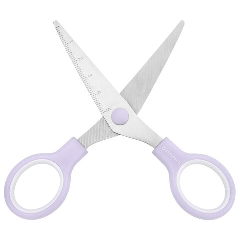 Ножницы BRAUBERG KIDS 130 мм, ручки лавандовые, закругленные лезвия с линейкой, 274061 - фото 6