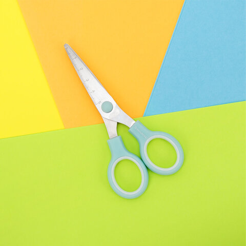 Ножницы BRAUBERG KIDS 130 мм, ручки мятные, закругленные лезвия с линейкой, 274062 - фото 8