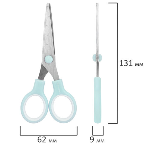 Ножницы BRAUBERG KIDS 130 мм, ручки мятные, закругленные лезвия с линейкой, 274062 - фото 7