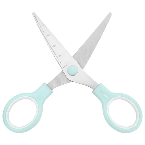 Ножницы BRAUBERG KIDS 130 мм, ручки мятные, закругленные лезвия с линейкой, 274062 - фото 6