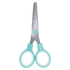 Ножницы BRAUBERG KIDS 130 мм, ручки мятные, закругленные лезвия с линейкой, 274062