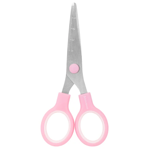 Ножницы BRAUBERG KIDS 130 мм, ручки розовые, закругленные лезвия с линейкой, 274063 - фото 2