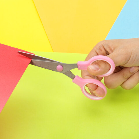 Ножницы BRAUBERG KIDS 130 мм, ручки розовые, закругленные лезвия с линейкой, 274063 - фото 9