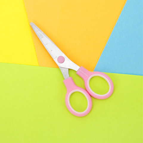 Ножницы BRAUBERG KIDS 130 мм, ручки розовые, закругленные лезвия с линейкой, 274063 - фото 8