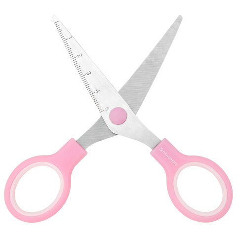 Ножницы BRAUBERG KIDS 130 мм, ручки розовые, закругленные лезвия с линейкой, 274063 - фото 6