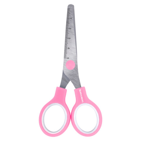 Ножницы BRAUBERG KIDS 130 мм, ручки розовые, закругленные лезвия с линейкой, 274063