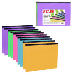 Папка-конверт на молнии А4 (230&times;333 мм), ПВХ, цвет ассорти/<wbr/>прозрачная, 0,15 мм, STAFF, 274076