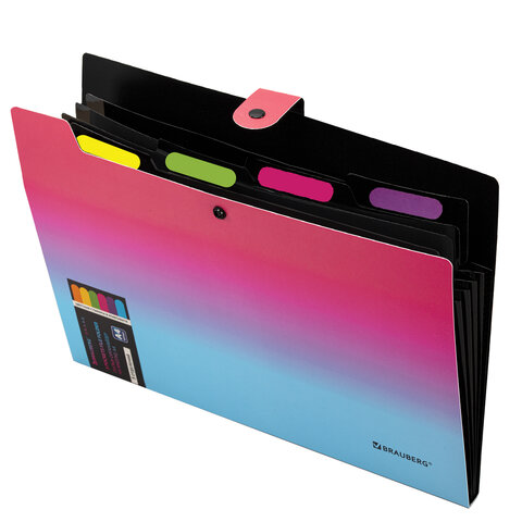 Папка-органайзер на кнопке 5 отделений, BRAUBERG GRADE, A4, розово-голубой градиент, 274091 - фото 3
