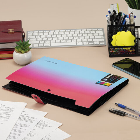 Папка-органайзер на кнопке 5 отделений, BRAUBERG GRADE, A4, розово-голубой градиент, 274091 - фото 7