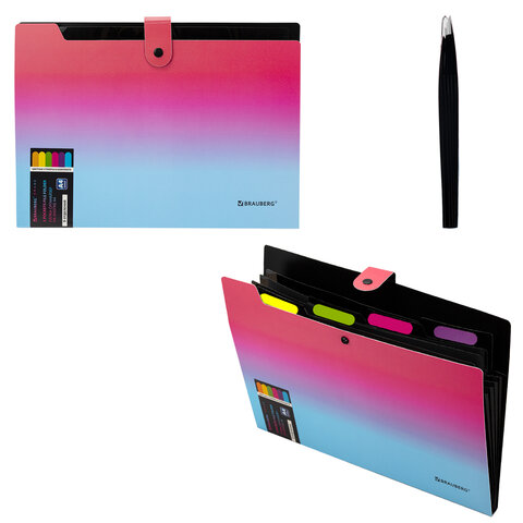 Папка-органайзер на кнопке 5 отделений, BRAUBERG GRADE, A4, розово-голубой градиент, 274091 - фото 6