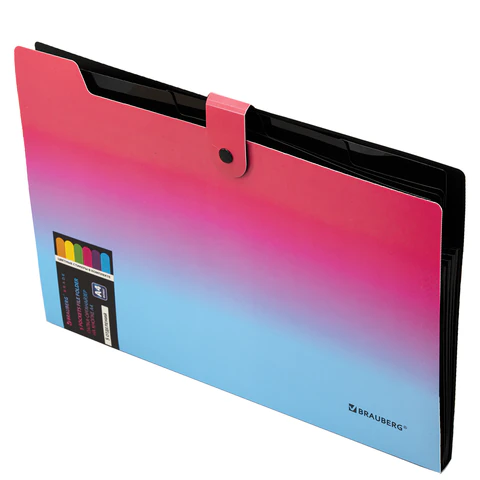Папка-органайзер на кнопке 5 отделений, BRAUBERG GRADE, A4, розово-голубой градиент, 274091 - фото 2