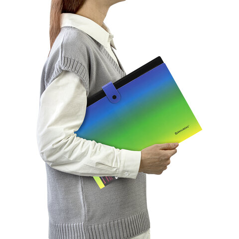 Папка-органайзер на кнопке 5 отделений, BRAUBERG GRADE, A4, зелено-голубой градиент, 274092 - фото 8