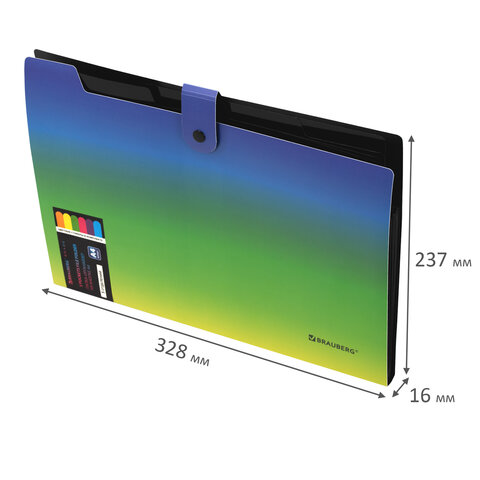Папка-органайзер на кнопке 5 отделений, BRAUBERG GRADE, A4, зелено-голубой градиент, 274092 - фото 9